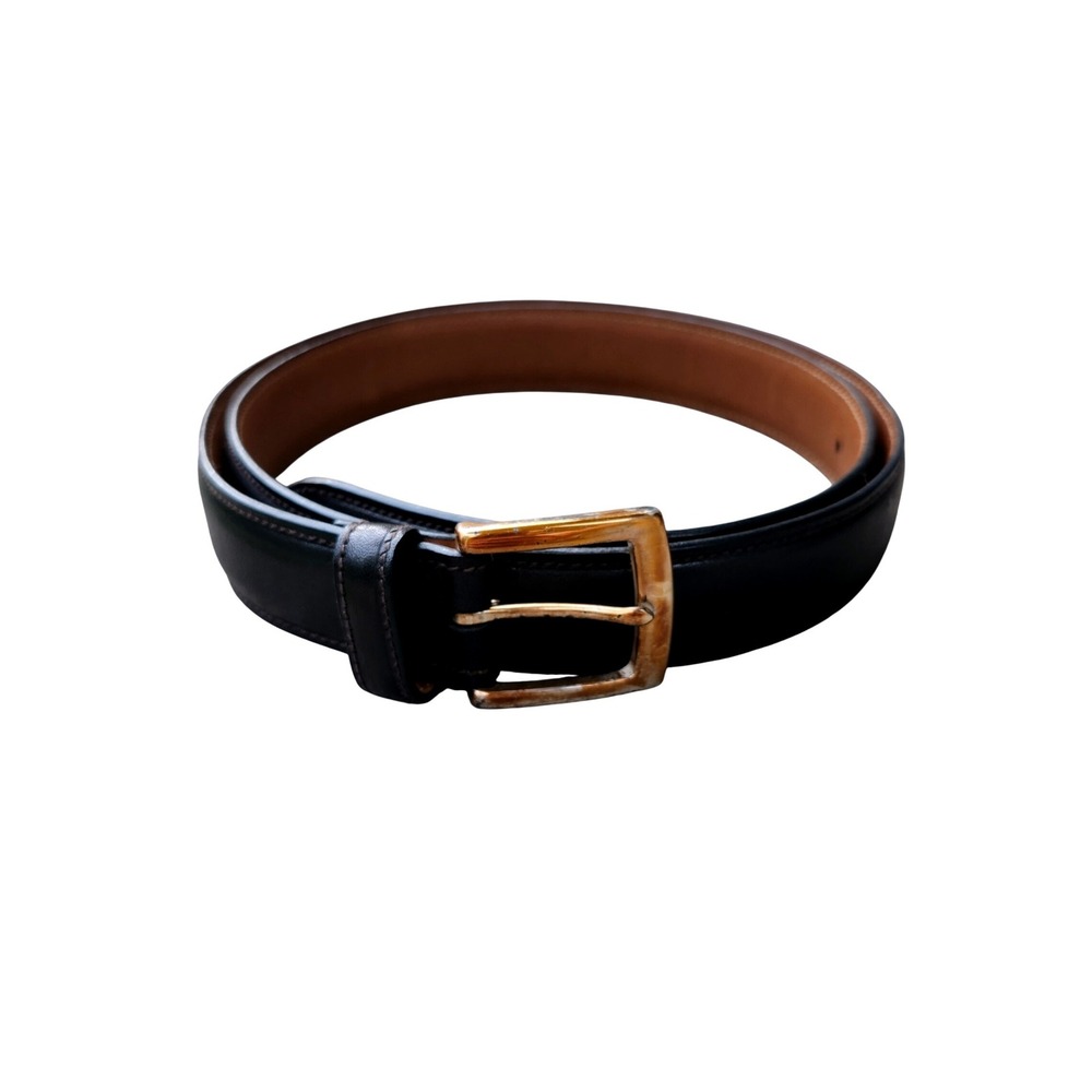 Brooks Brothers Leather Belt Men's 38 Black Solid Brass Buckle USA Heritage